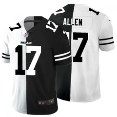 Men's Buffalo Bills #17 Josh Allen Black & White Split Limited Stitched Jersey 