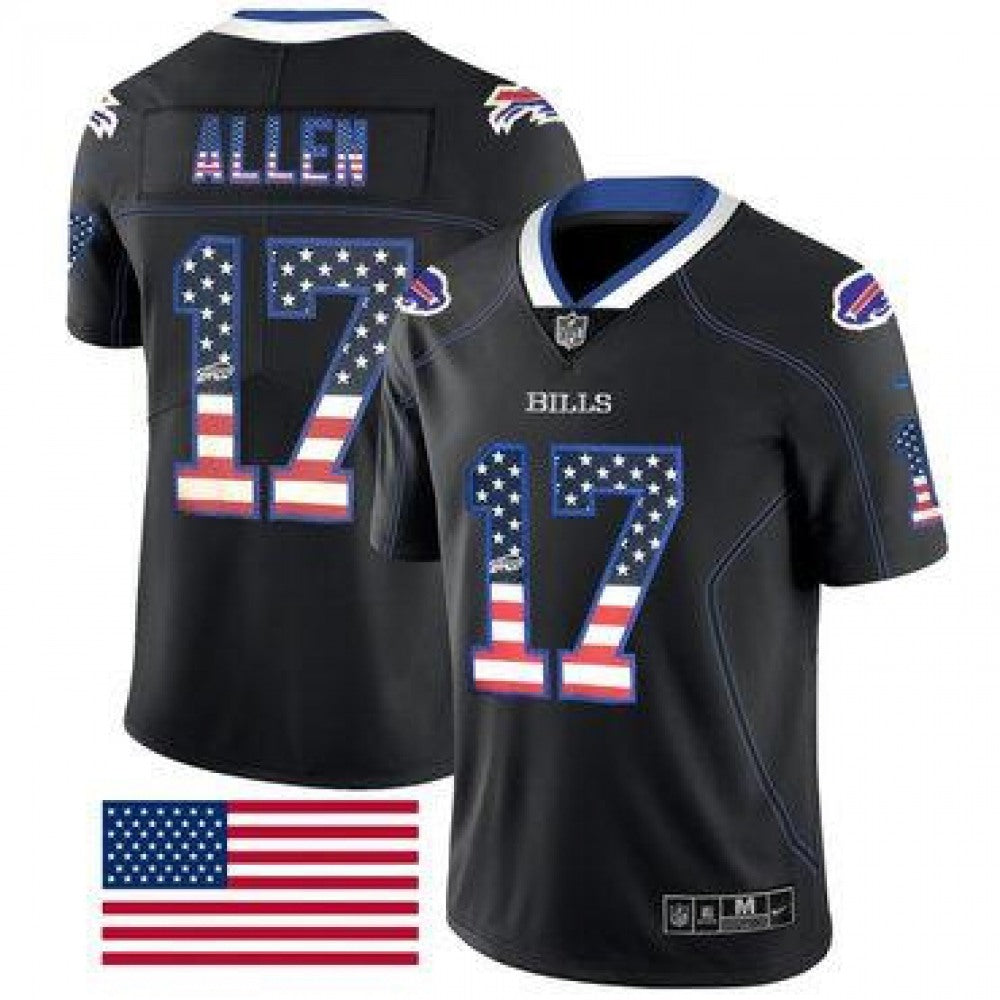 Men's Buffalo Bills #17 Josh Allen Black USA Flag Fashion Limited Stitched Jersey 