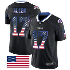 Men's Buffalo Bills #17 Josh Allen Black USA Flag Fashion Limited Stitched Jersey 