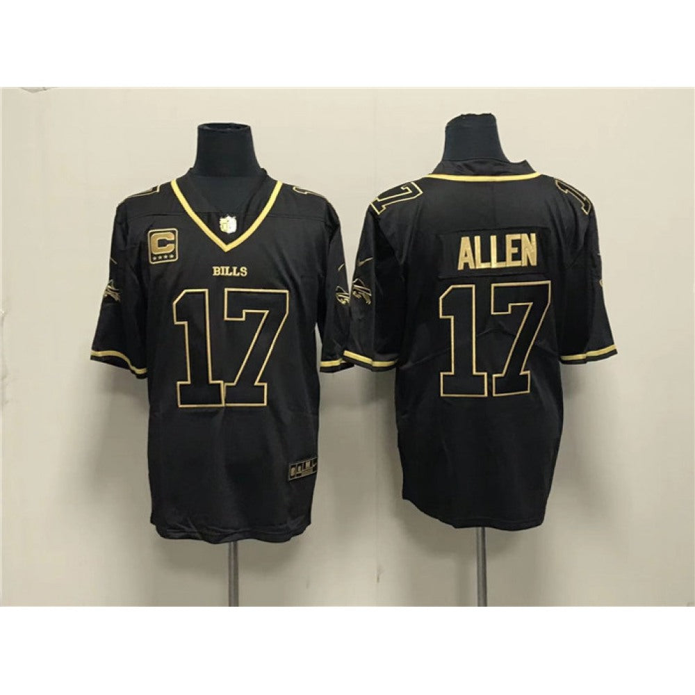 Men's Buffalo Bills #17 Josh Allen Black Gold With 4-star C Patch Limited Stitched Jersey 