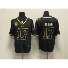 Men's Buffalo Bills #17 Josh Allen Black Gold With 4-star C Patch Limited Stitched Jersey 