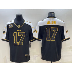 Men's Buffalo Bills #17 Josh Allen Black Gold With C Patch Thanksgiving Vapor Untouchable Limited Stitched Jersey 