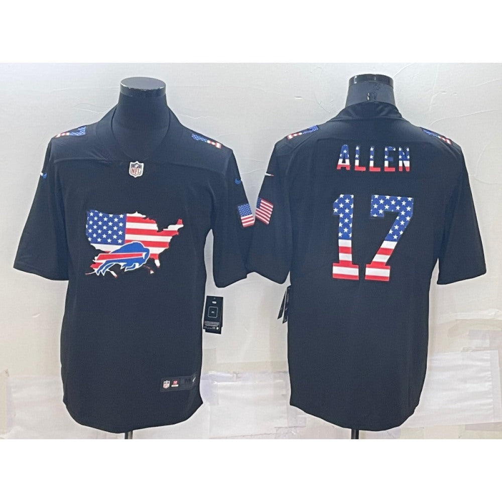 Men's Buffalo Bills #17 Josh Allen Black USA Flag Limited Stitched Jersey 