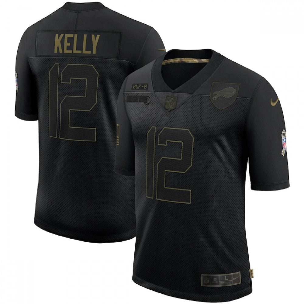 Men's Buffalo Bills #12 Jim Kelly 2020 Black Salute To Service Limited Stitched Jersey 