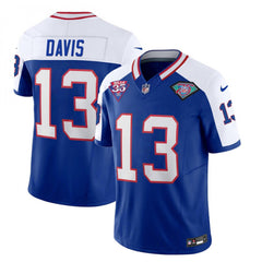 Men's Buffalo Bills #13 Gabe Davis Blue/White 35th And 75th Patch 2023 F.U.S.E. Throwback Vapor Untouchable Limited Stitched Jersey 