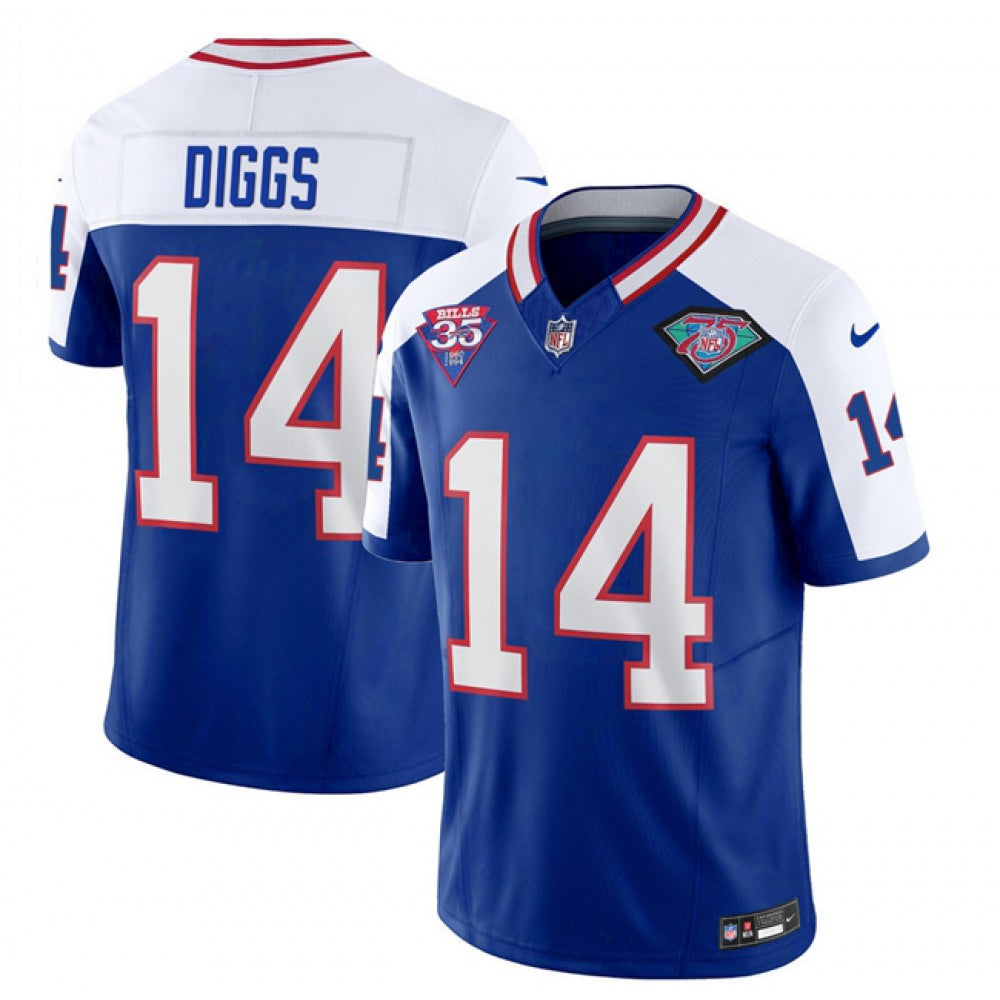 Men's Buffalo Bills #14 Stefon Diggs Blue/White 35th And 75th Patch 2023 F.U.S.E. Throwback Vapor Untouchable Limited Stitched Jersey 
