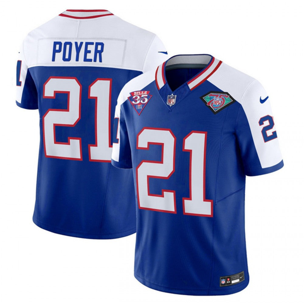 Men's Buffalo Bills #21 Jordan Poyer Blue/White 2023 F.U.S.E. 35th And 75th Patch Throwback Vapor Untouchable Limited Stitched Jersey 