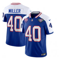 Men's Buffalo Bills #40 Von Miller Blue/White 35th And 75th Patch 2023 F.U.S.E. Throwback Vapor Untouchable Limited Stitched Jersey 