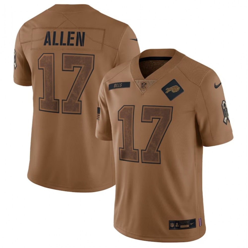 Men's Buffalo Bills #17 Josh Allen 2023 Brown Salute To Service Limited Stitched Jersey 