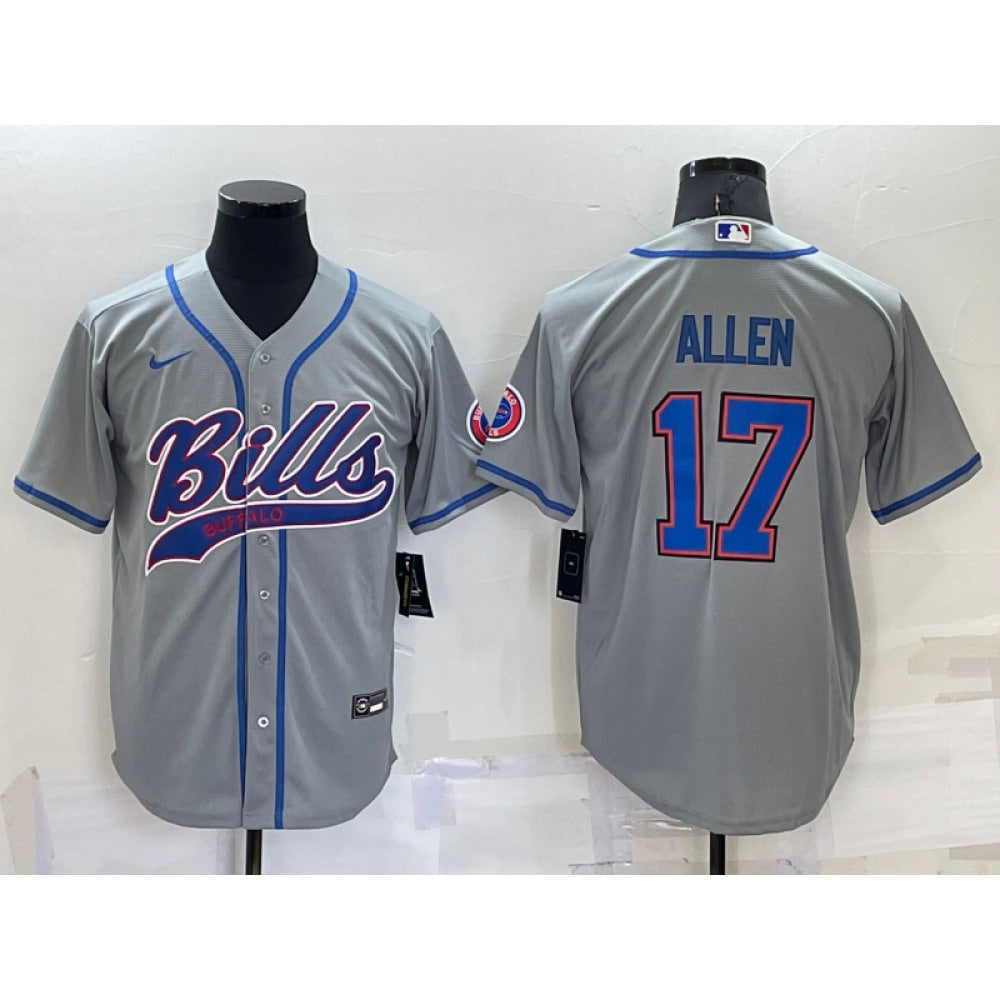 Men's Buffalo Bills #17 Josh Allen Gray Cool Base Stitched Baseball Jersey 