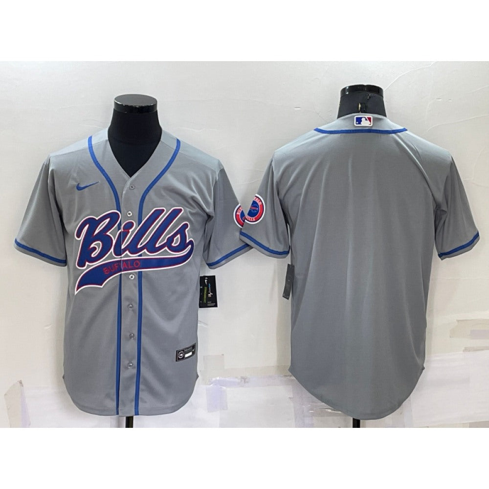 Men's Buffalo Bills Blank Gray Cool Base Stitched Baseball Jersey 