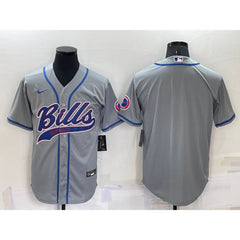 Men's Buffalo Bills Blank Gray Cool Base Stitched Baseball Jersey 