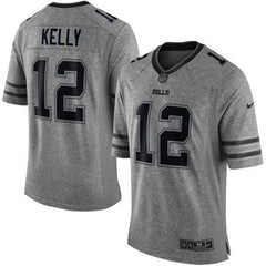 Bills #12 Jim Kelly Gray Men's Stitched NFL Limited Gridiron Gray Jersey 