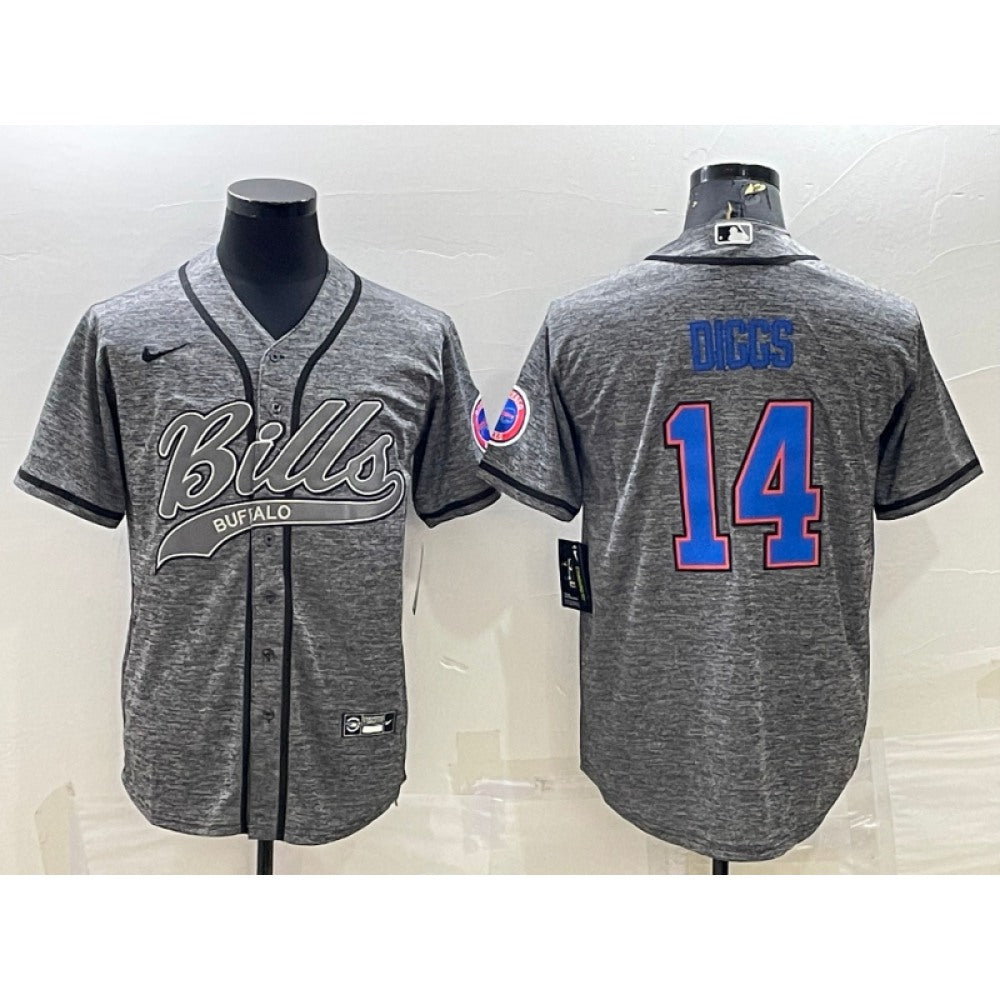Men's Buffalo Bills #14 Stefon Diggs Grey With Patch Cool Base Stitched Baseball Jersey 