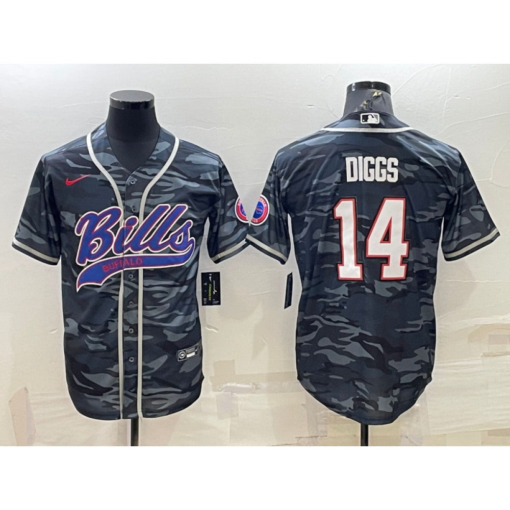Men's Buffalo Bills Blank #14 Stefon Diggs Grey/Navy Camo With Patch Cool Base Stitched Baseball Jersey 