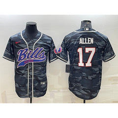 Men's Buffalo Bills Blank #17 Josh Allen Grey/Navy Camo With Patch Cool Base Stitched Baseball Jersey 