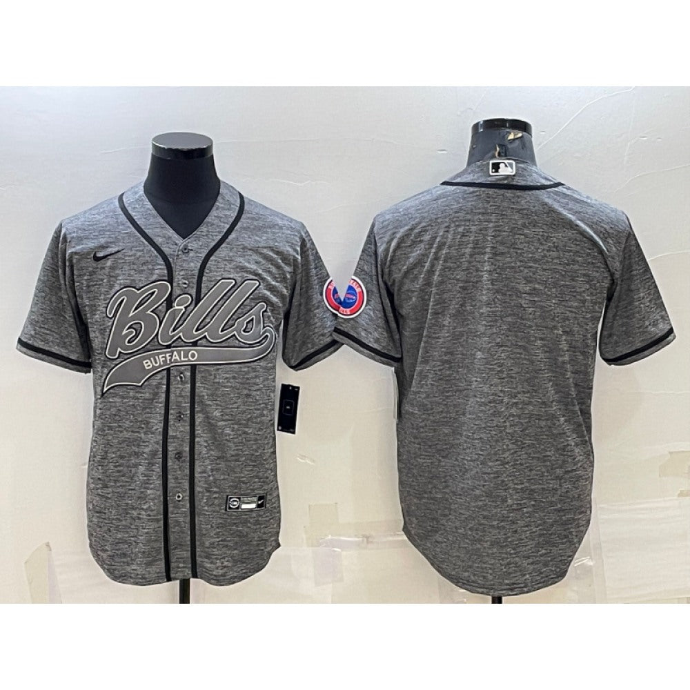 Men's Buffalo Bills Blank Grey With Patch Cool Base Stitched Baseball Jersey 