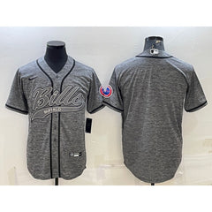 Men's Buffalo Bills Blank Grey With Patch Cool Base Stitched Baseball Jersey 