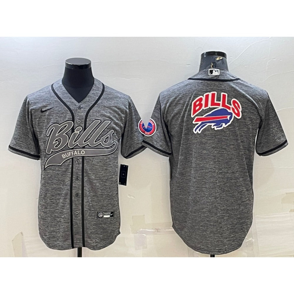 Men's Buffalo Bills Grey Team Big Logo With Patch Cool Base Stitched Baseball Jersey 