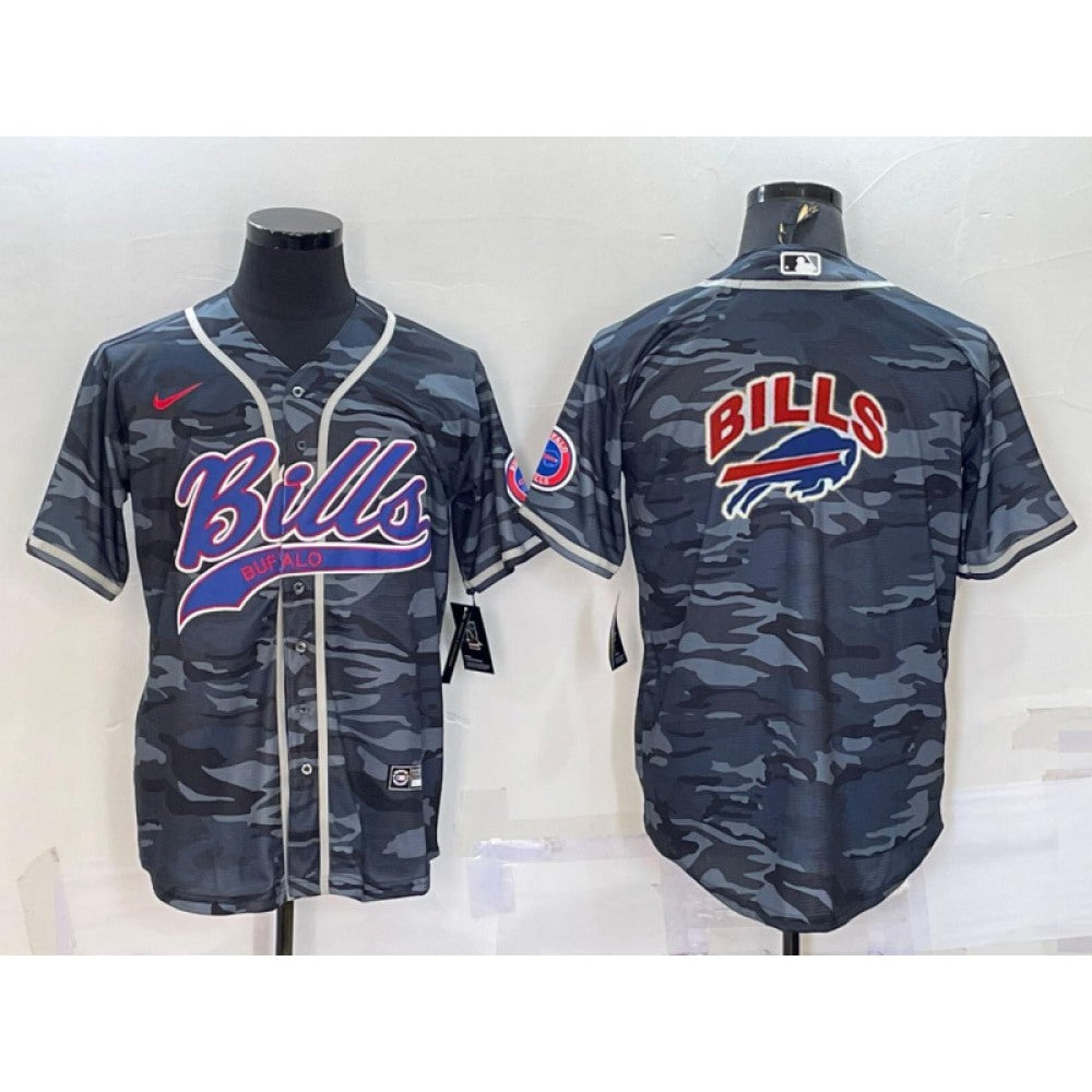 Men's Buffalo Bills Blank Grey Camo Team Big Logo With Patch Cool Base Stitched Baseball Jersey 