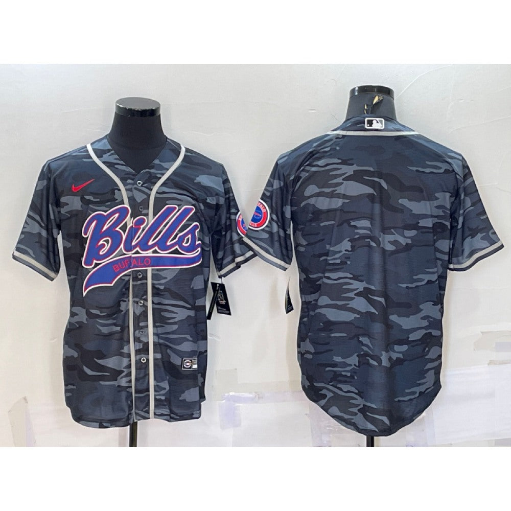 Men's Buffalo Bills Blank Grey Camo With Patch Cool Base Stitched Baseball Jersey 