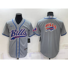 Men's Buffalo Bills Grey Team Big Logo With Patch Cool Base Stitched Baseball Jersey 
