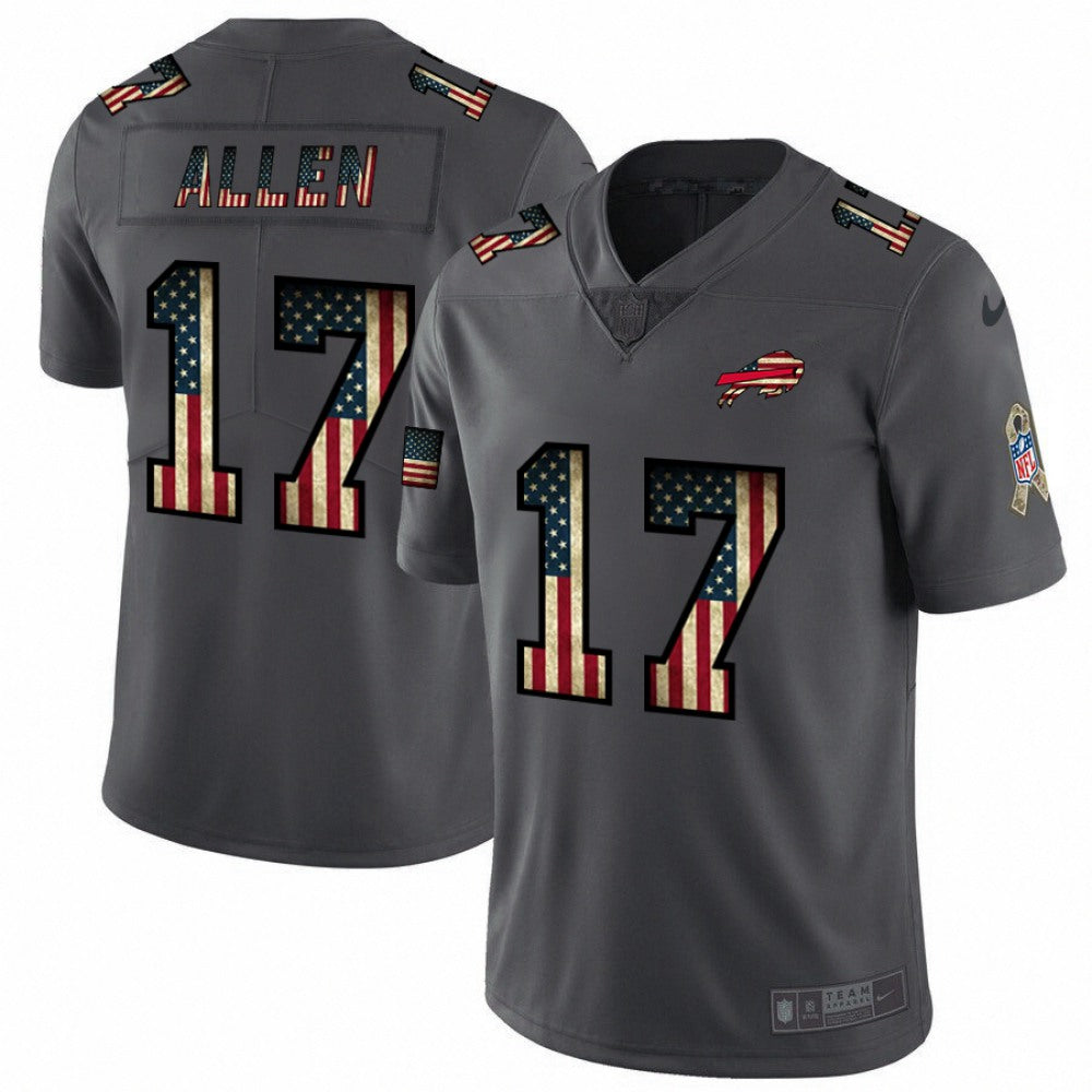 Men's Buffalo Bills #17 Josh Allen Grey 2019 Salute To Service USA Flag Fashion Limited Stitched NFL Jersey 