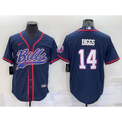 Men's Buffalo Bills #14 Stefon Diggs Navy With Patch Cool Base Stitched Baseball Jersey 