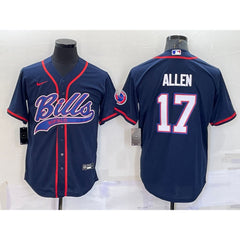 Men's Buffalo Bills #17 Josh Allen Navy With Patch Cool Base Stitched Baseball Jersey 