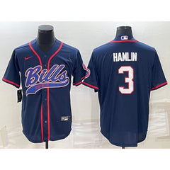 Men's Buffalo Bills #3 Damar Hamlin Navy With Patch Cool Base Stitched Baseball Jersey 