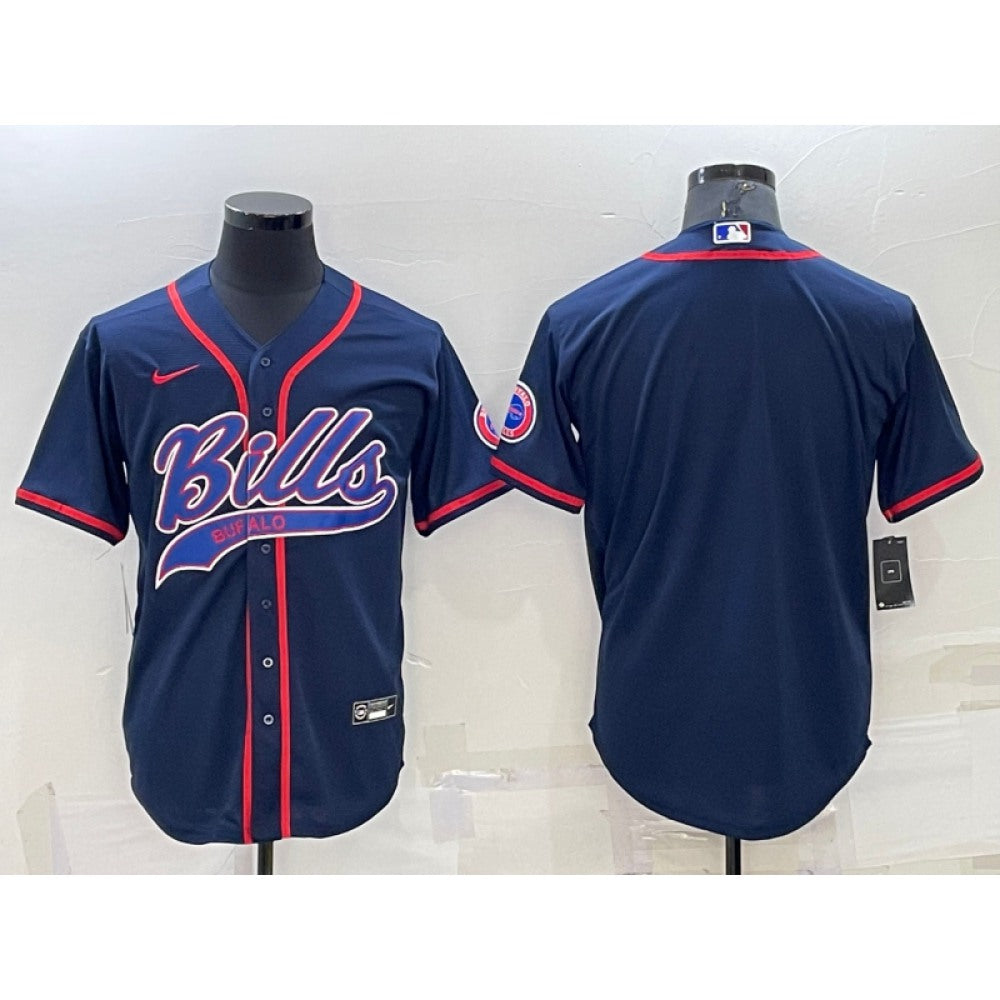 Men's Buffalo Bills Blank Navy With Patch Cool Base Stitched Baseball Jersey 