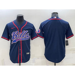 Men's Buffalo Bills Blank Navy With Patch Cool Base Stitched Baseball Jersey 