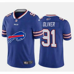 Men's Buffalo Bills #91 Ed Oliver Blue 2020 Team Big Logo Limited Stitched Jersey 