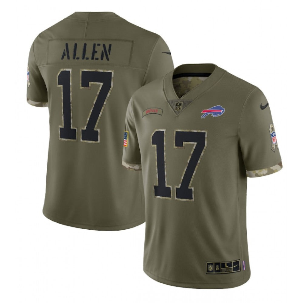 Men's Buffalo Bills #17 Josh Allen Olive 2022 Salute To Service Limited Stitched Jersey 