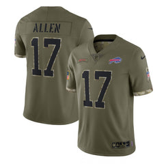 Men's Buffalo Bills #17 Josh Allen Olive 2022 Salute To Service Limited Stitched Jersey 