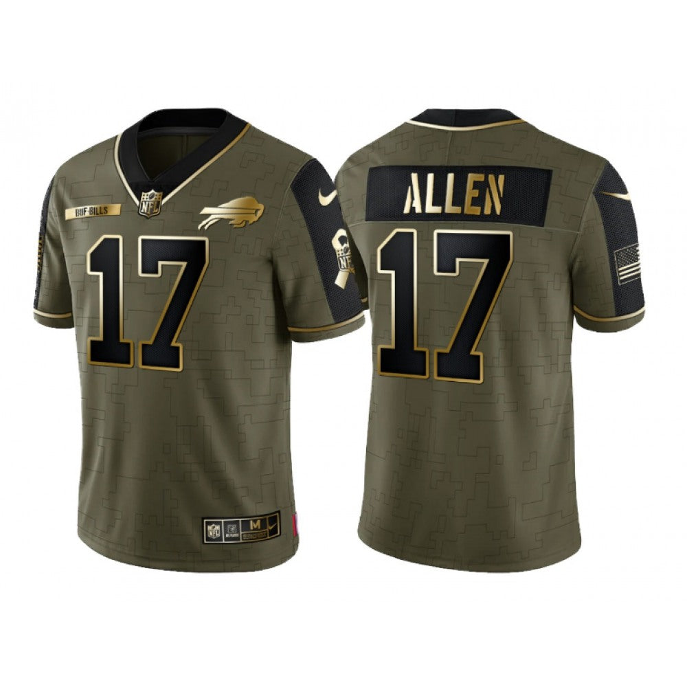 Men's Buffalo Bills #17 Josh Allen 2021 Olive Golden Salute To Service Limited Stitched Jersey 