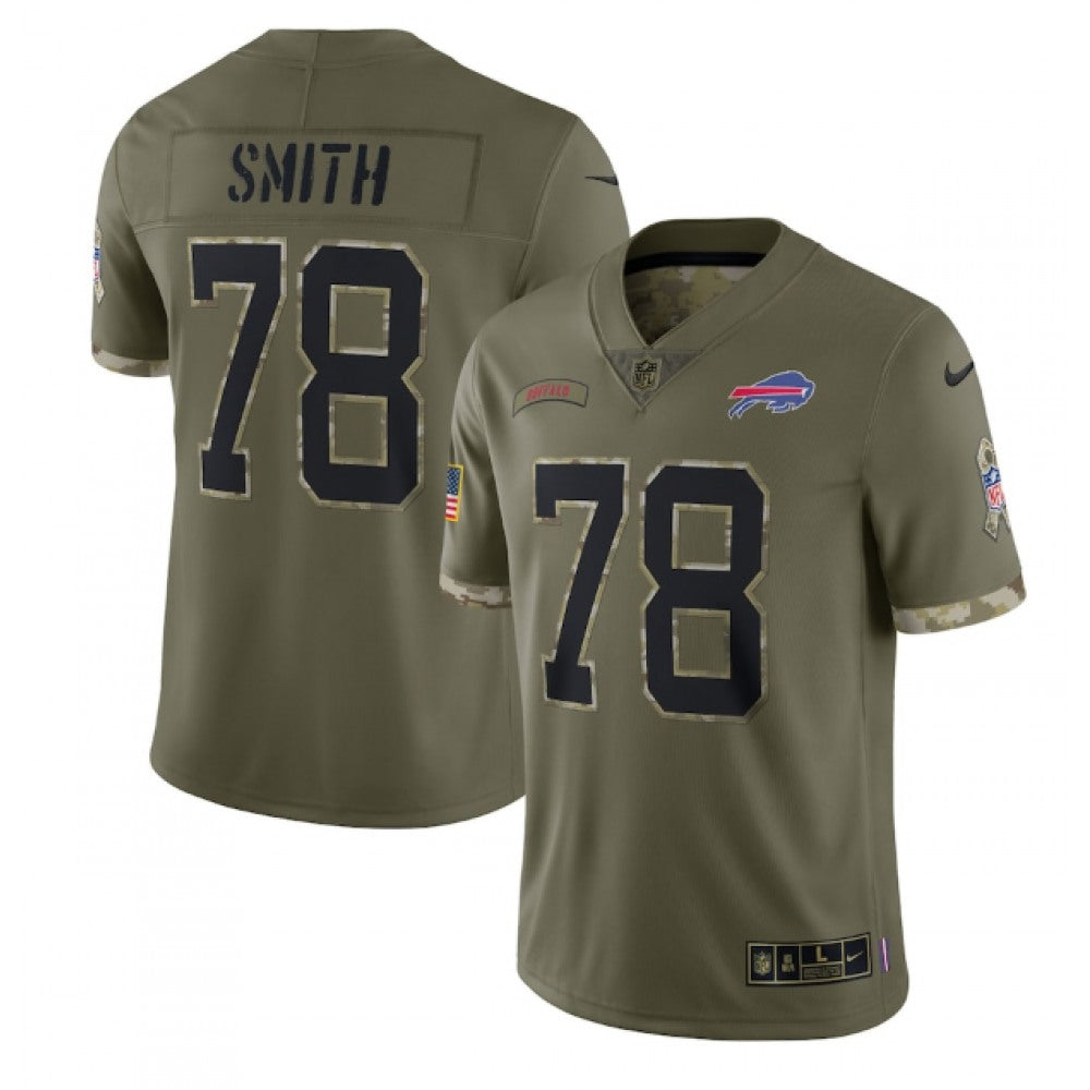 Men's Buffalo Bills #78 Bruce Smith Olive 2022 Salute To Service Limited Stitched Jersey 