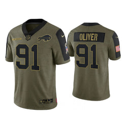 Men's Buffalo Bills #91 Ed Oliver 2021 Olive Salute To Service Limited Stitched Jersey 