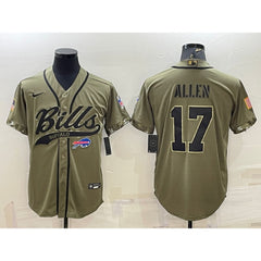 Men's Buffalo Bills #17 Josh Allen 2022 Olive Salute to Service Cool Base Stitched Baseball Jersey 
