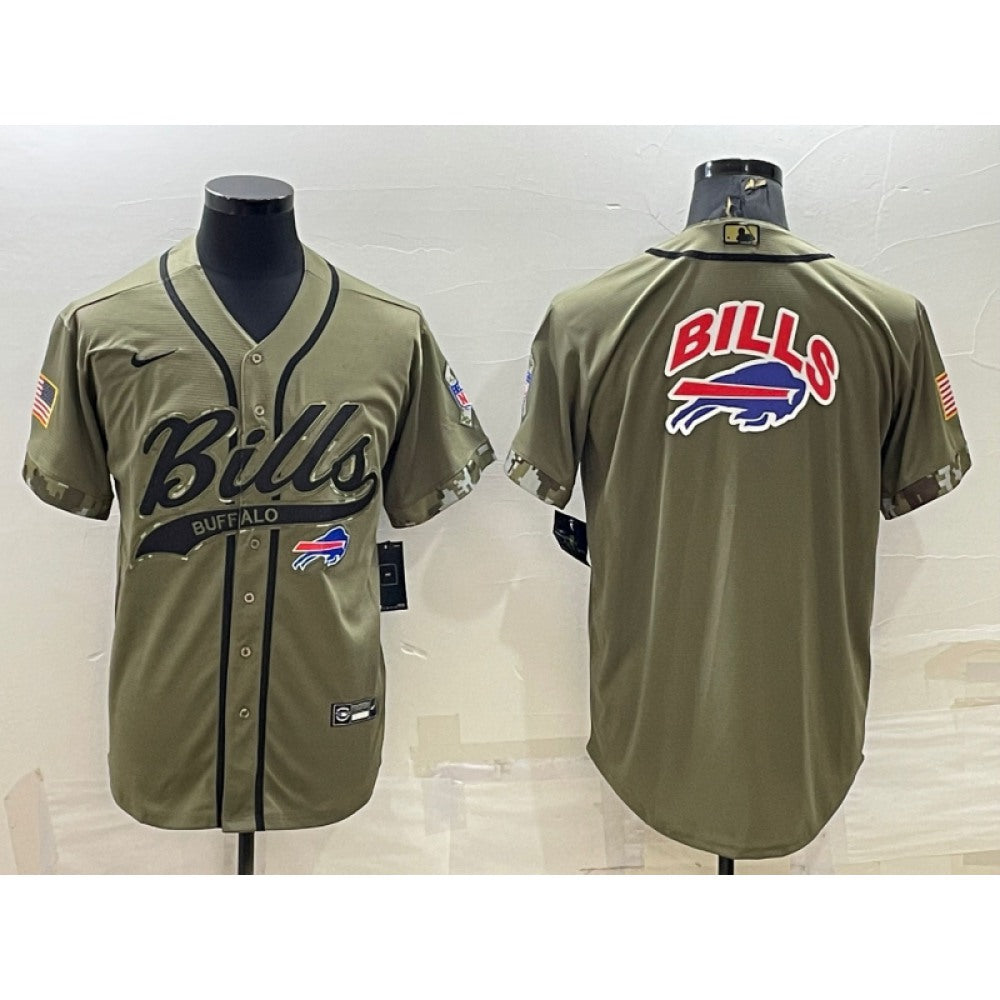 Men's Buffalo Bills Olive Salute to Service Team Big Logo Cool Base Stitched Baseball Jersey 