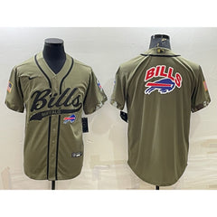 Men's Buffalo Bills Olive Salute to Service Team Big Logo Cool Base Stitched Baseball Jersey 