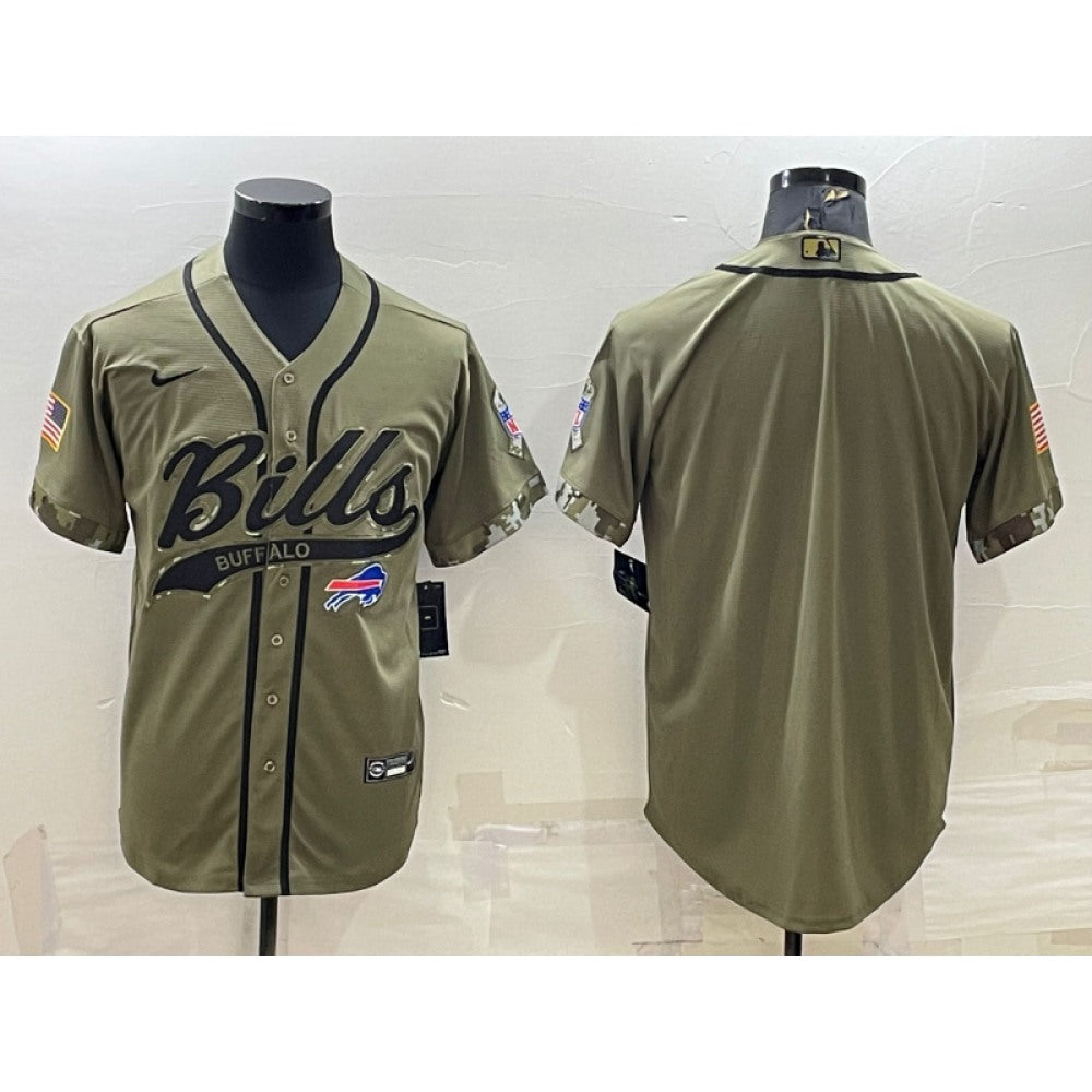 Men's Buffalo Bills Blank Olive Salute to Service Cool Base Stitched Baseball Jersey 
