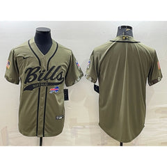 Men's Buffalo Bills Blank Olive Salute to Service Cool Base Stitched Baseball Jersey 