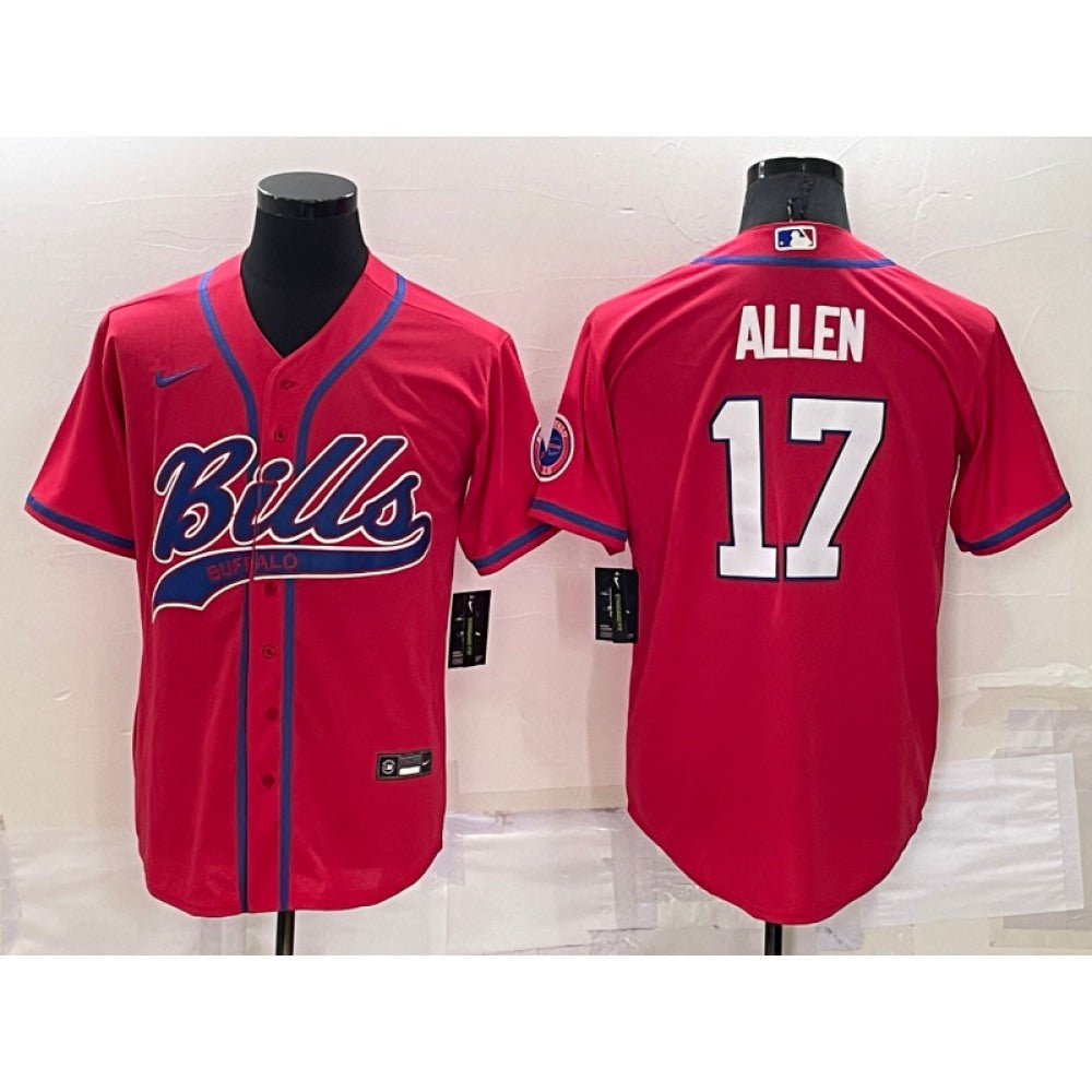Men's Buffalo Bills #17 Josh Allen Red Cool Base Stitched Baseball Jersey 