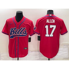 Men's Buffalo Bills #17 Josh Allen Red Cool Base Stitched Baseball Jersey 