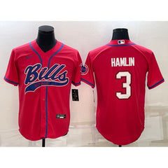 Men's Buffalo Bills #3 Damar Hamlin Red With Patch Cool Base Stitched Baseball Jersey 
