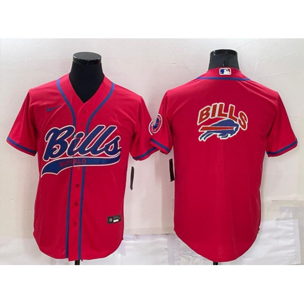 Men's Buffalo Bills Red Team Big Logo With Patch Cool Base Stitched Baseball Jersey 