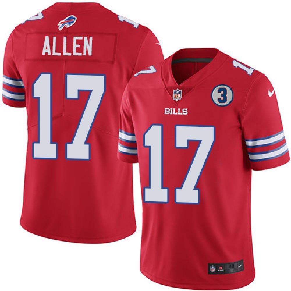 Men's Buffalo Bills #17 Josh Allen Red With NO.3 Patch Vapor Untouchable Limited Stitched NFL Jersey 