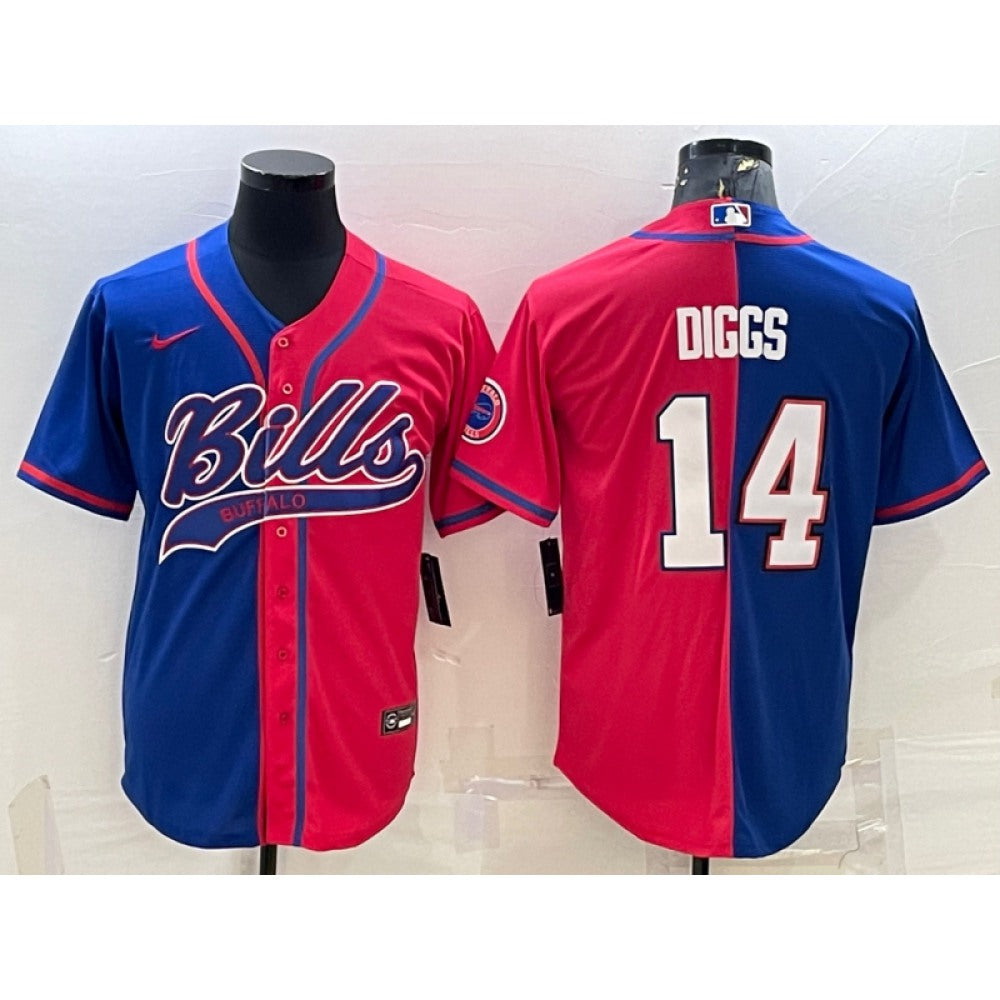 Men's Buffalo Bills #14 Stefon Diggs Royal/Red Split With Patch Cool Base Stitched Baseball Jersey 