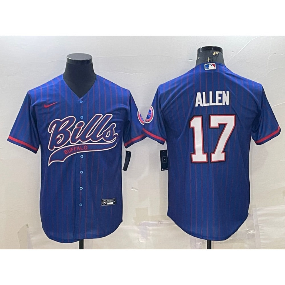Men's Buffalo Bills #17 Josh Allen Royal With Patch Cool Base Stitched Baseball Jersey 